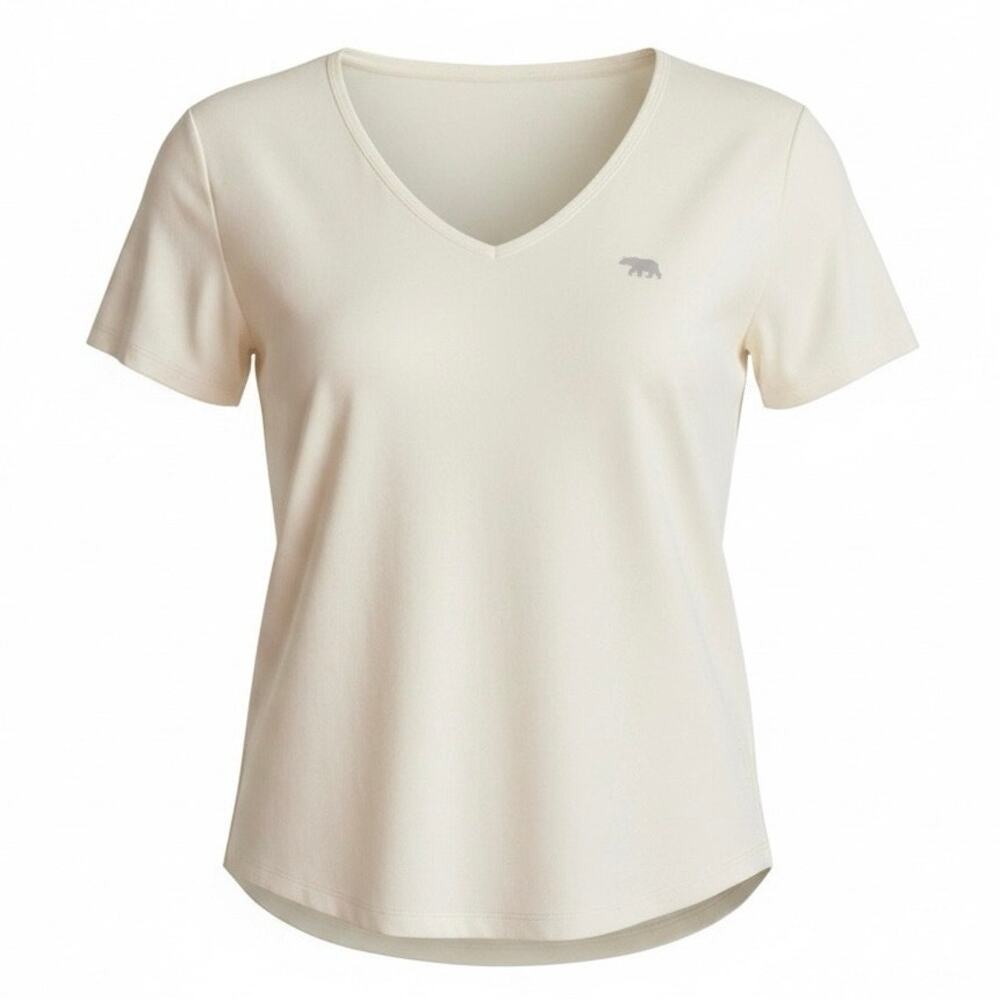 Running Bare Women’s V-Neck Athletic Top Cream Performance Mesh Relaxed Fit M